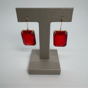 Rectangle Red CZ Crystal Drop Fishhook Dangle Earrings